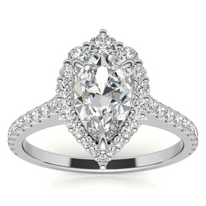 Anillo de compromiso de oro blanco de moda con diamante de corte pera cultivado en laboratorio, halo graduado, oro de 14k/18k para mujeres y niñas. - Product Image 1