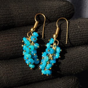 Sky Blue Ethiopian Welo <b>Opal</b> Beaded <b>Earrings</b>, 14K Gold, Rainbow Gemstone - Product Image 4