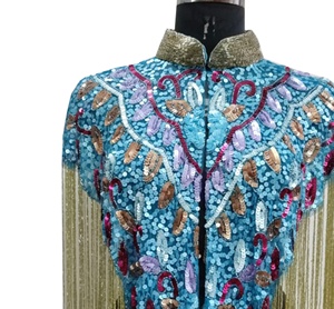 Women's Plus Size Multi Shiny <b>Sequined</b> Beaded Embroidery Handmade Short Cape Nightclub Fringe Bespoke Sexy Vintage Breathable - Product Image 2