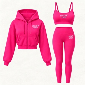 Conjunto deportivo de 3 piezas para mujer, chaqueta deportiva, sujetador deportivo, capri de manga larga con cremallera, ropa de moda para entrenamiento de otoño - Product Image 5