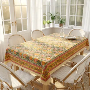 Floral Printed Premium Cotton Tablecloth Square Traditional Hand block Style Home Use Table cloth - Product Image 3