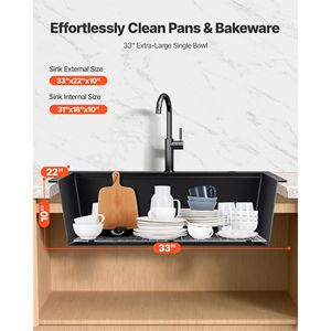 33-Inch Single Bowl Farmhouse <b>Kitchen</b> Sink Workstation Top Mount Granite Drop-In Basin with Multiple Accessories <b>for</b> the Home - Product Image 5