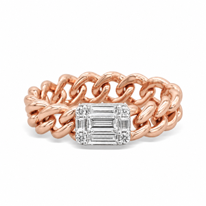 Anillos de Moda para Mujer, Oro de 14K, EF VS, Anillo Solitario con Corte Baguette, Cadena Cubana, Anillo Halo, Diamante Cultivado en Laboratorio, Anillo de Compromiso - Product Image 2