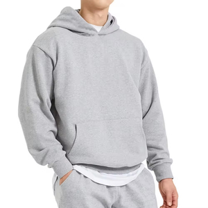Sweat-shirt à capuche en molleton gris pour homme, coupe classique, couleur unie, tricoté, style automne - Product Image 1