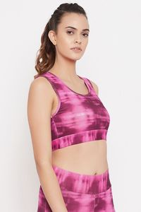 Sujetador deportivo tie-dye para mujer, cuello redondo, espalda cruzada, soporte medio, transpirable, para yoga y ropa deportiva, color degradado rosa - Product Image 1