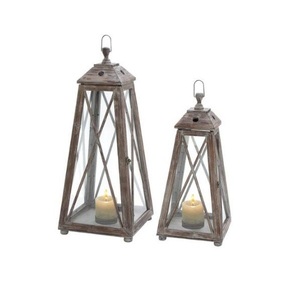 Farol Decorativo de Madera con Paneles de Vidrio, Asa de Cuerda, Hecho a Mano, Rústico, Decoración para Jardín y Hogar - Product Image 1