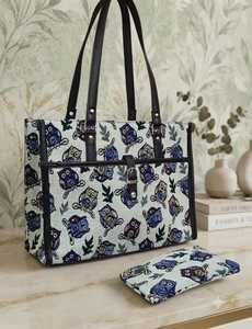 Sac fourre-tout jacquard motif hibou avec pochette assortie, fermeture éclair, chaînes décoratives, sac à bandoulière tendance pour femme, idéal pour le quotidien et les voyages - Product Image 2