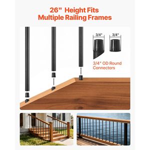 Confezione da 125 Pali per Ringhiera in Alluminio da 26 Pollici, Diametro 3/4 Pollici, Balaustre Cavi in Metallo per Scale e Terrazze - Product Image 4