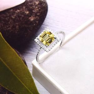Anillo de Zafiro Amarillo, Plata de Ley 925, Corte Asscher, Gema, Anillo de Compromiso para Mujer, Regalo, Joyería Fina - Product Image 1