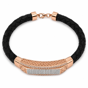 18KT Solid Gold Black Braided <b>Leather</b> Diamond <b>Bracelet</b> for Men High Polish Geometric Luxury Design Wedding Party Gift Fine - Product Image 5