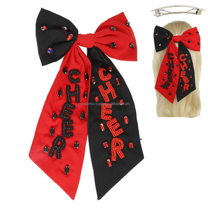 Orange et blanc perlé Cheer Bow Clip lettre Applique enfants esprit d'équipe accessoire de cheveux pour la fête de mariage en vrac arcs éléments animaux - Product Image 3
