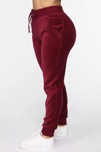 Wine Red Velour Eco-Friendly Winter Tracksuit Two Piece Set Hooded <b>Joggers</b> Full Sleeve Solid Color Casual <b>Outfit</b> <b>Women</b> Plus Size - Product Image 3