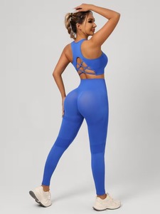 Seamless 2 Piece Gym Set Women Criss Cross Cutout Racerback Sports Bra and High Waist Muscle Contouring Yoga Leggings Outfit - Product Image 4