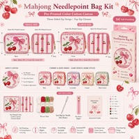Kit de trousse de maquillage Mahjong Needlepoint à finition DIY, sac à fermeture éclair en toile avec guide de couleurs, pochette trois côtés, pour adolescents