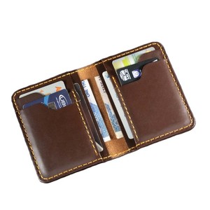 Handstitch Vintage Brown Cowhide Bifold <b>Billfold</b> Slim Card Case Red Contrast Stitching Detail Compact Multi Slot Leather Wallets - Product Image 2