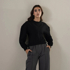 <b>Top</b> Selling Women's Crew Neck Sweatshirt With Side Adjustable <b>Strings</b> Customized Design Full Sleeve Ladies Sweatshirts - Product Image 3