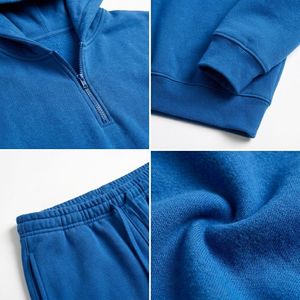 Ensemble de survêtement homme avec sweat à capuche 1/4 zip et pantalon de jogging en polaire, personnalisable avec logo, épais et chaud pour l'hiver, marque privée - Product Image 4