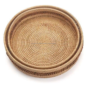 Plateau de service en rotin fait main, durable, de forme ronde, fabriqué au Vietnam, finition alimentaire, léger et durable - Product Image 6