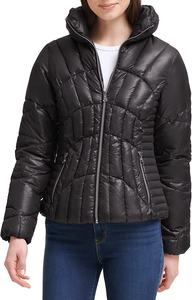 Chaqueta Acolchada Negra para Mujer, con Cuello Alto, Cierre de Cremallera, Manga Larga, Abrigo de Invierno, Color Sólido, Relleno de Poliéster - Product Image 4