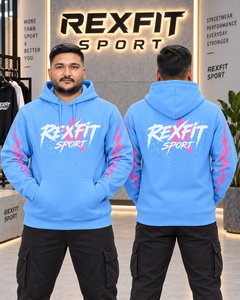 <b>Mens</b> Sky Blue Zipper Hoodie <b>Pink</b> Sleeve Graphic 100% Cotton Winter Heavyweight 370g Fleece Oversized Streetwear <b>Sweatshirt</b> - Product Image 2