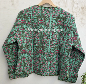 Chaqueta Acolchada Corta con Bordado Floral Verde, Reversible, de Algodón, Estilo Boho, 100% Suave, Transpirable y Ecológica, Gran Venta 2026 - Product Image 6