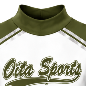 Maillot de cheerleading sublimé vert olive et blanc à manches longues – Tenue de sport athlétique pour l'entraînement, la pratique et la compétition - Product Image 3