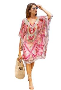 Digital Printed Hot Summer Resort Wear Knee Length Short Sleeves Kaftan <b>Dresses</b> - Product Image 2
