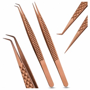 Ensemble de pinces à cils de précision en acier inoxydable, pointe incurvée, surface lisse, outils d'isolation pour cils volume, usage professionnel en salon de beauté - Product Image 4