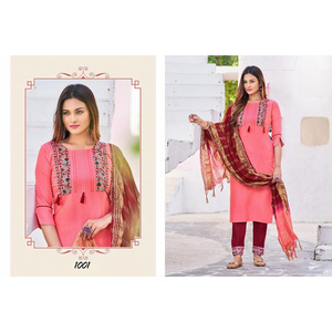 Georgette tessla เสื้อทำงานปักลายพื้นด้านล่างกับ dupatta สีชมพู - Product Image 1
