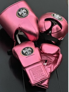Personalized No Boxing No Life Pink Real Cowhide <b>Leather</b> Set Lightweight MMA Sanda Boxing Gloves-Head Guard Groin Guard Set Hook - Product Image 6