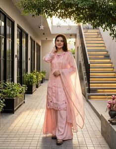 Designer Roman Glass Embroidered Palazzo Set with Handcrafted Pearl Moti Work and Four Side Lace Dupatta for Wedding Functions, - Product Image 1