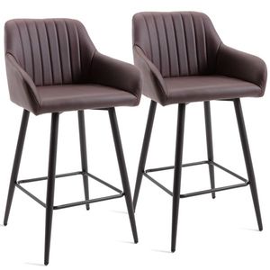 Set di 2 Sgabelli Alti da Bar in Pelle PU Marrone con Gambe in Metallo per Cucina e Bancone Bar Domestico, Sedie da Pranzo e Pub - Product Image 1