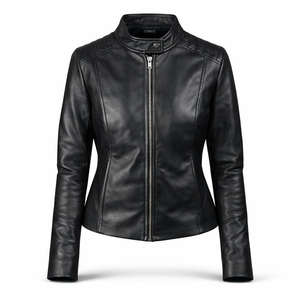 Blouson Bomber Noir en Cuir Véritable Coupe Ample Col Mandarin Fermeture Éclair Devant Qualité Premium en Laine pour l'Hiver Fournisseur OEM ODM Vente en Gros - Product Image 1