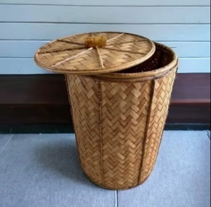 Panier à linge en osier tressé à la main avec couvercle, panier de rangement rustique naturel pour vêtements, panier de rangement multifonctionnel - Product Image 5