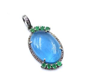 Pendentif en argent sterling 925 avec aquamarine naturelle taille diamant, bijou en pierre précieuse bleue fine pour femme - Product Image 3