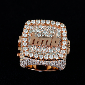 Bague Initiale Hip Hop en Moissanite Or Rose Sertie de Pierres, Bague Lettre de Luxe pour Homme, Bijou Tendance Personnalisable avec Nom - Product Image 1