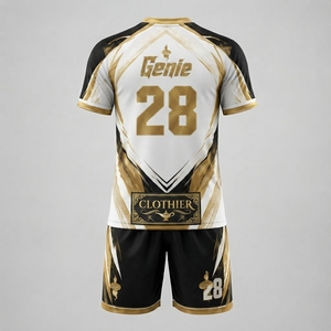 Tela de poliéster ligera y transpirable para uniforme de fútbol profesional, conjunto deportivo premium personalizado de camiseta y pantalones cortos. - Product Image 2