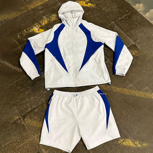 Two Piece Summer Hip Hop Woven Windbreaker Short Sets Waterproof Embroidered Breathable Pullover Hoodie Custom Men's <b>Light</b> - Product Image 3