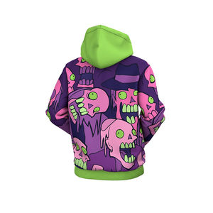 Sudadera con Capucha para Hombre, Color Morado y Rosa con Calaveras, Corte Regular, Informal, para Otoño, Tejida, con Bolsillo, Estampado por Sublimación - Product Image 2