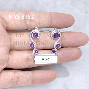 Boucles d'oreilles fines en argent sterling 925 avec améthyste naturelle cabochon MYS-E152, prêtes à être expédiées, en stock, faible MOQ, bijoux indiens pour femmes - Product Image 1