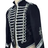 Veste d'Hussarde Noire en Laine de Haute Qualité pour Hommes avec Broderie Argentée et Style Uniforme Napoléonien Nouveau