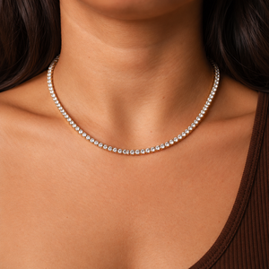 Chaîne tennis unisexe en diamants CZ de 3 mm, collier de joaillerie fine à superposition, en argent sterling, or et platine, avec diamants ronds brillants - Product Image 3