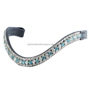 Accesorios para caballos ecuestres Cristales multicolores decorativos 3 filas diamante brillante mega Bling Wave cuero banda para cejas de caballo - Product Image 4