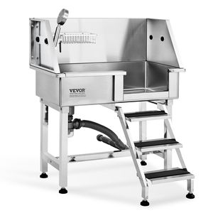 Vasca Professionale per Toelettatura Cani in Acciaio Inossidabile da 34 Pollici con Rampa, Cassetto Portaoggetti, Rubinetto e Ricchi Accessori - Product Image 1