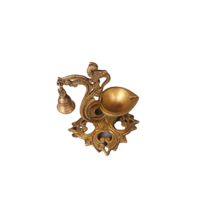 Brass Peacock Diya With hanging Bell oil lamps for spiritual radiance For <b>Home</b> <b>Mandir</b> Temple <b>Pooja</b> At Wholesale <b>Cheap</b> Price - Product Image 3