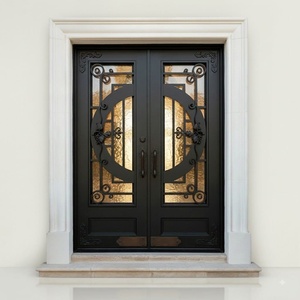 Traditional Finished Rust-resistant Wrought Iron Exterior Entry Doors Easy to Assemble with Decorative Glass Panels - Product Image 1