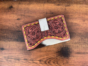 Vente chaude Sculpture Main Usiné Portefeuille Embrayage Élégant En Cuir Véritable Fourrure De Vachette Portefeuille Multi Utilisations Western Portefeuilles En Cuir - Product Image 3