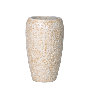 Vase en béton rustique moderne avec détails nervurés en beige moucheté, compatible avec les fleurs artificielles, pot de sol avec trou de drainage - Product Image 2