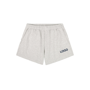 Custom Women's Beverly Script Disco Shorts Heather Gray Cotton Fleece Heavyweight 380 GSM Elastic Waistband Custom Branding OEM - Product Image 3