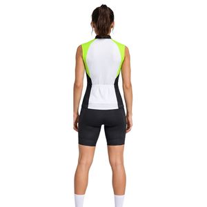 Women's White <b>Neon</b> Green Sleeveless Cycling Jersey Full Zip Performance Bike <b>Top</b> Black Side Panels - Product Image 6